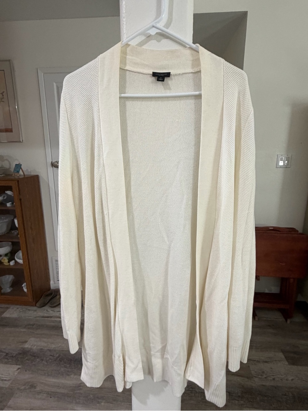 Ann Taylor Ivory Open-Front Lightweight Cardigan